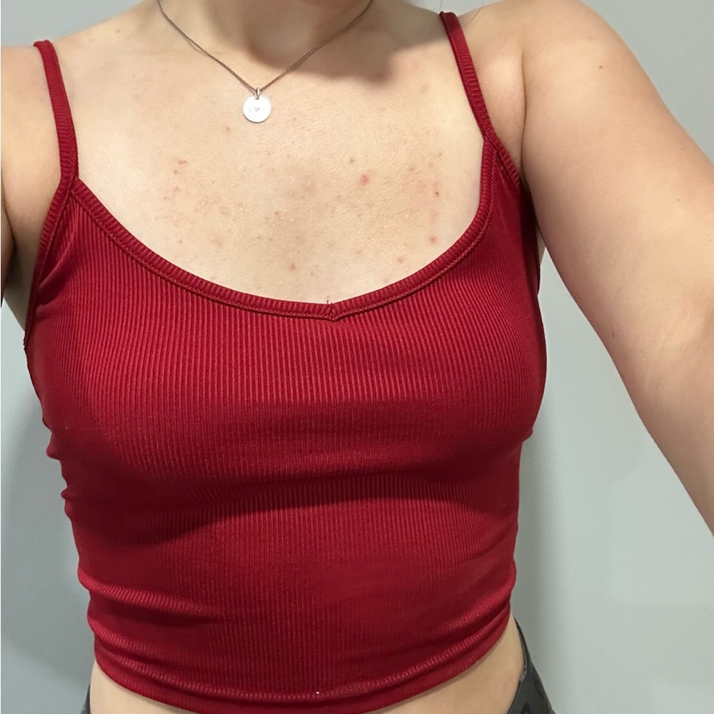 SHEIN Red Ribbed Crop Camisole